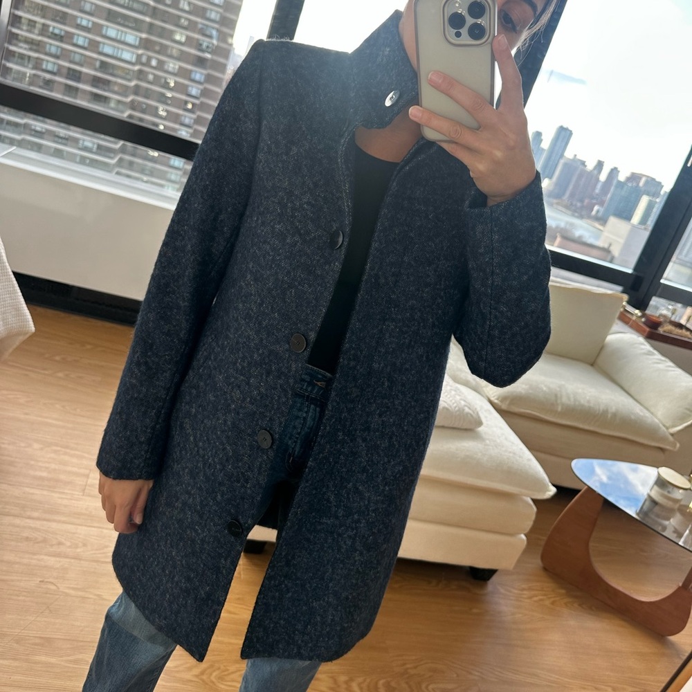 Theory Navy Textured Wool Coat